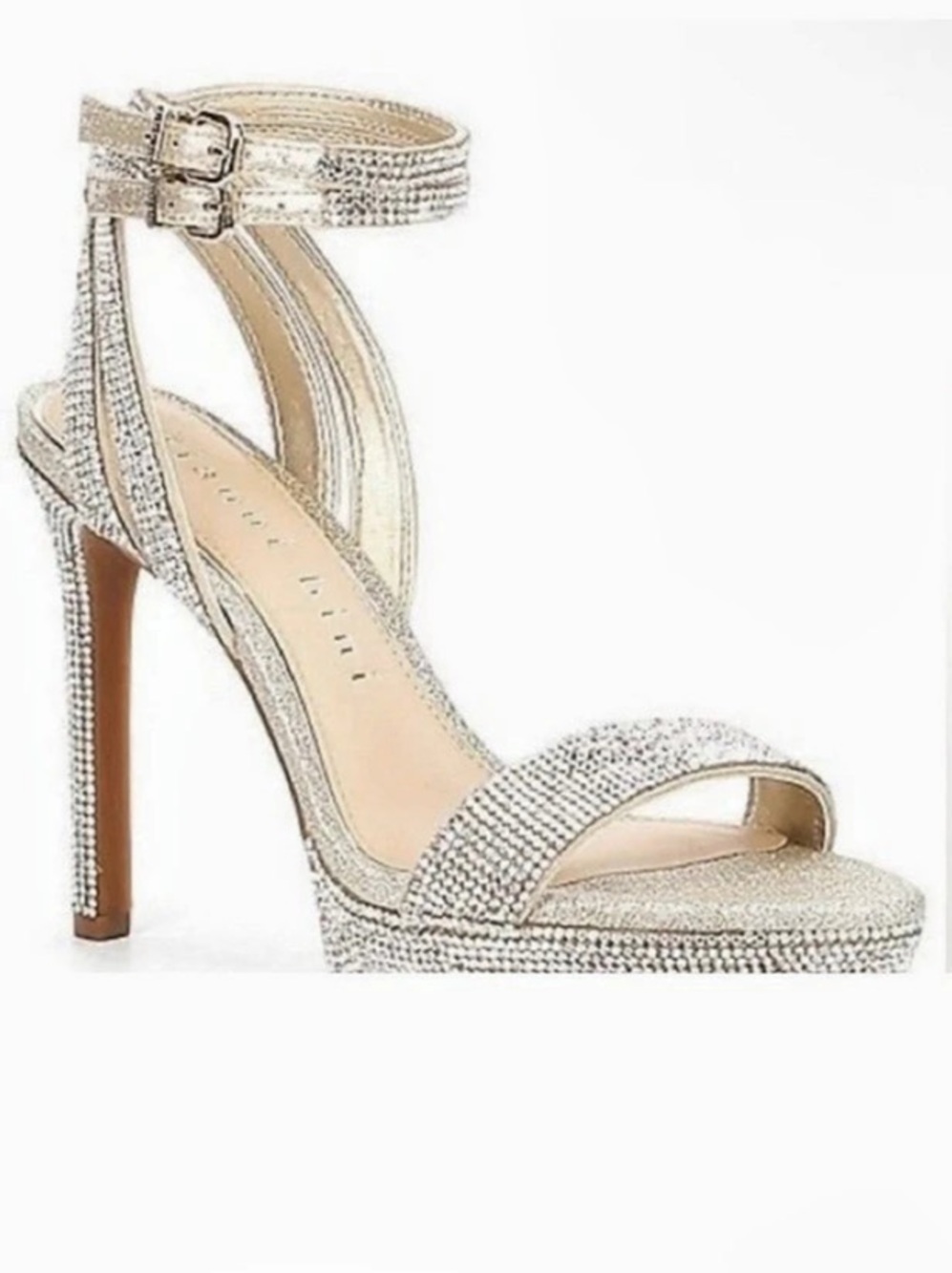 Gianni Bini Rhinestone Ankle-Strap Heels in Gold 7.5